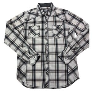Buckle Bke Men's Large L Shirt Plaid Pearl Snap Athletic Fit Rockabilly Cowboy‎